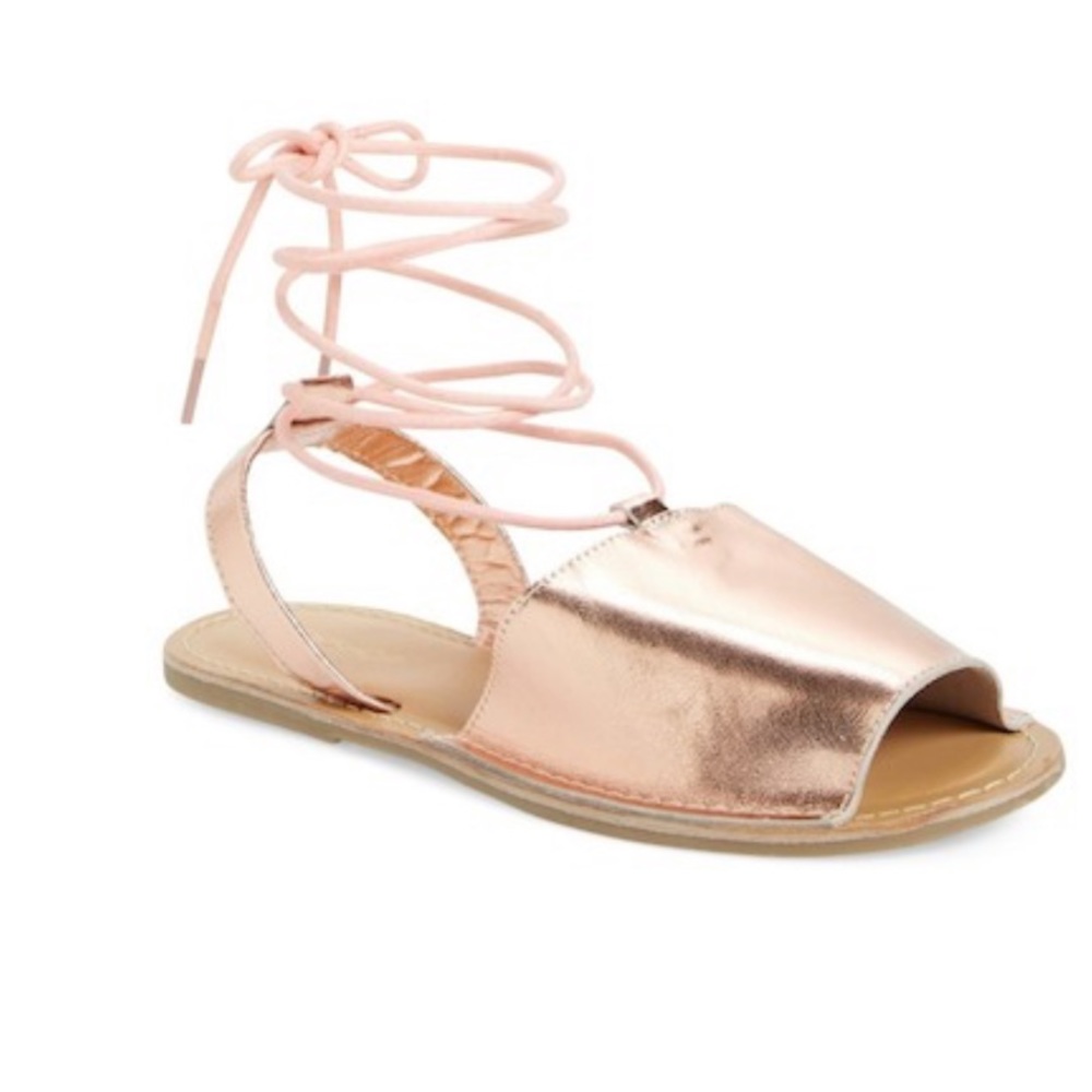 Topshop Holly Metallic Rose Gold Lace Up Sandal - Picture 1 of 7